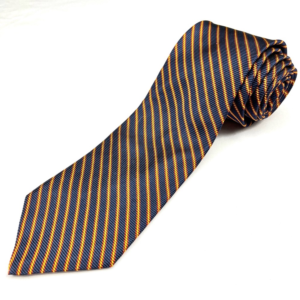 BROOKS BROTHERS Makers 100% Silk Necktie USA Designer Blue Yellow Stripes EUC